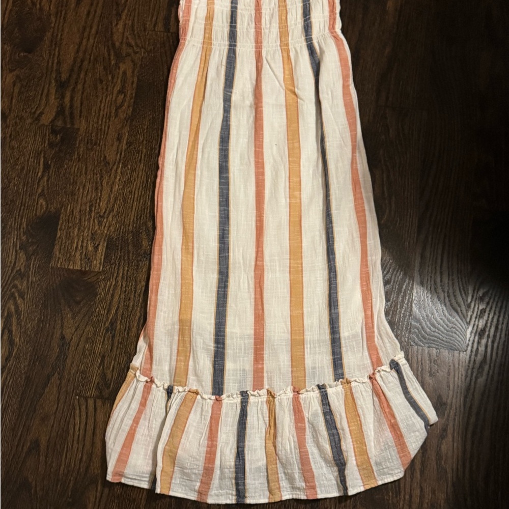 O'Neill Orange Stripe Ruffled Maxi Dress, Size Small 100% Cotton